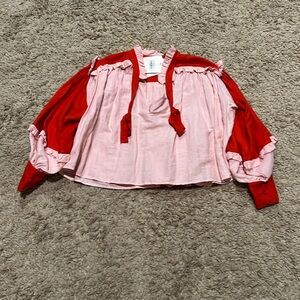 NWT Carolina K Grenadine Swing Long Sleeve Ruffle Blouse Pink Orange Small